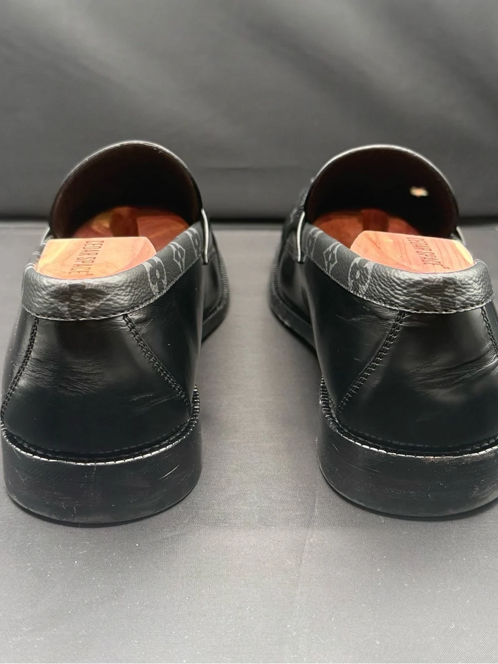 Louis Vuitton Major Loafers Black Glazed Calf Leather Monogram Size US 10.5